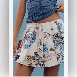 Maeve Anthropologie Printed Pleated Skort Skirt